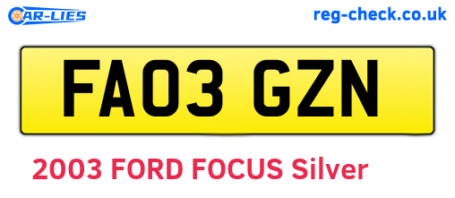 FA03GZN are the vehicle registration plates.