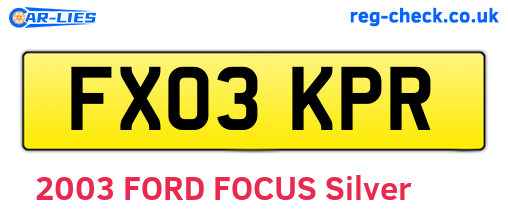 FX03KPR are the vehicle registration plates.