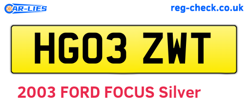 HG03ZWT are the vehicle registration plates.