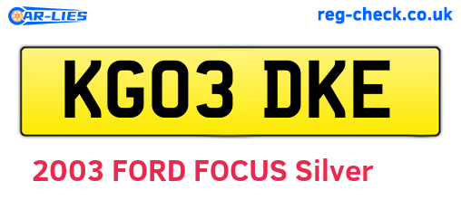 KG03DKE are the vehicle registration plates.