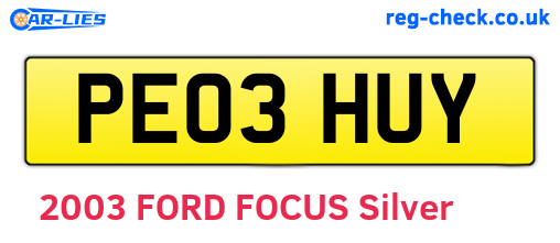 PE03HUY are the vehicle registration plates.