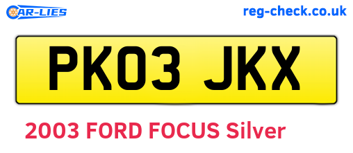PK03JKX are the vehicle registration plates.