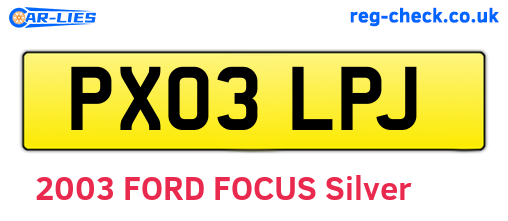 PX03LPJ are the vehicle registration plates.