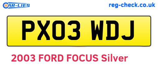 PX03WDJ are the vehicle registration plates.