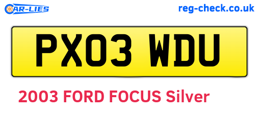 PX03WDU are the vehicle registration plates.