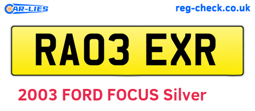 RA03EXR are the vehicle registration plates.