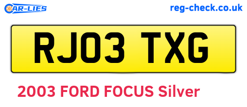 RJ03TXG are the vehicle registration plates.