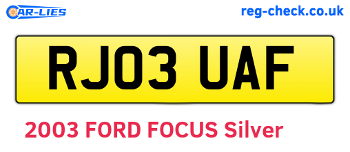RJ03UAF are the vehicle registration plates.
