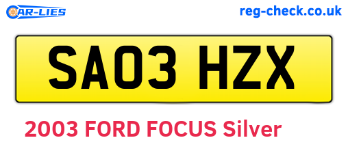 SA03HZX are the vehicle registration plates.