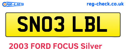 SN03LBL are the vehicle registration plates.