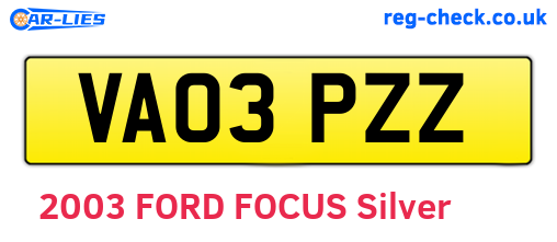 VA03PZZ are the vehicle registration plates.