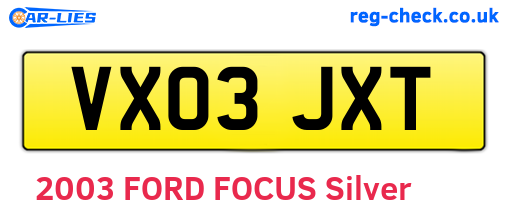 VX03JXT are the vehicle registration plates.