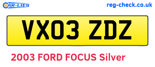 VX03ZDZ are the vehicle registration plates.