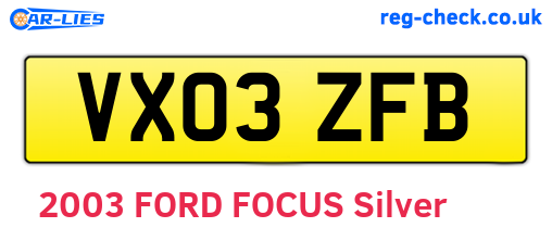VX03ZFB are the vehicle registration plates.