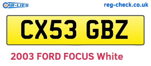 CX53GBZ are the vehicle registration plates.