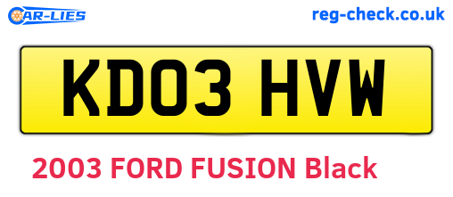 KD03HVW are the vehicle registration plates.