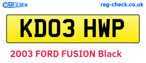 KD03HWP are the vehicle registration plates.