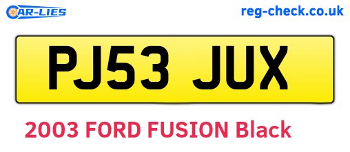PJ53JUX are the vehicle registration plates.