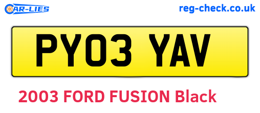 PY03YAV are the vehicle registration plates.