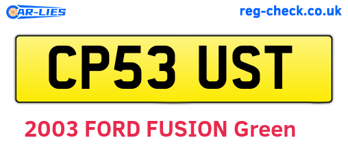 CP53UST are the vehicle registration plates.