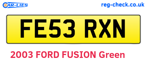 FE53RXN are the vehicle registration plates.