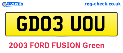 GD03UOU are the vehicle registration plates.