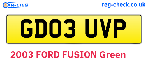 GD03UVP are the vehicle registration plates.