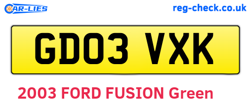 GD03VXK are the vehicle registration plates.