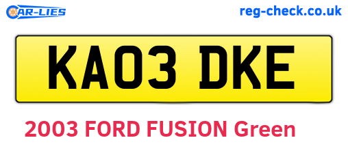 KA03DKE are the vehicle registration plates.