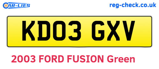 KD03GXV are the vehicle registration plates.