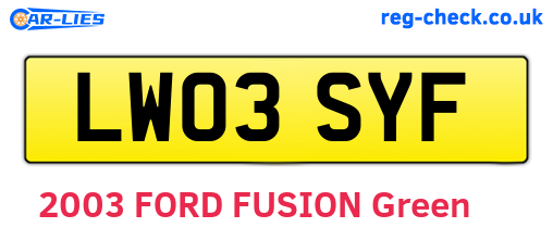 LW03SYF are the vehicle registration plates.