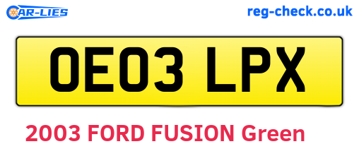 OE03LPX are the vehicle registration plates.