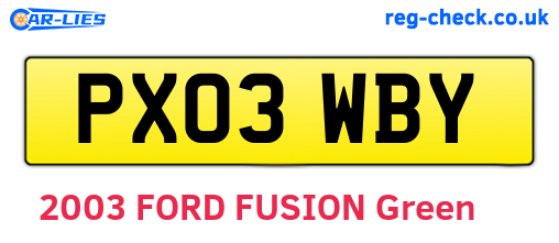 PX03WBY are the vehicle registration plates.