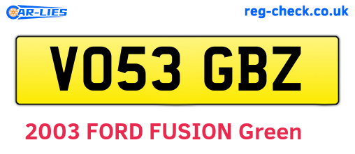 VO53GBZ are the vehicle registration plates.
