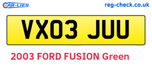 VX03JUU are the vehicle registration plates.