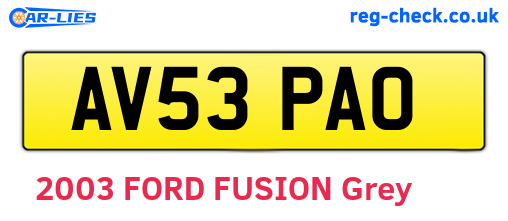 AV53PAO are the vehicle registration plates.