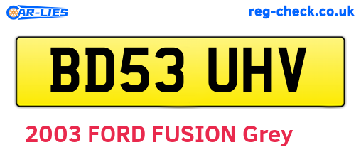 BD53UHV are the vehicle registration plates.
