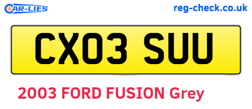 CX03SUU are the vehicle registration plates.