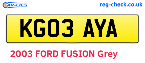 KG03AYA are the vehicle registration plates.