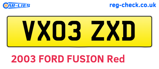 VX03ZXD are the vehicle registration plates.