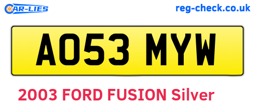 AO53MYW are the vehicle registration plates.