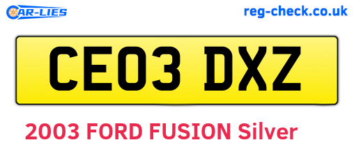 CE03DXZ are the vehicle registration plates.