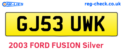 GJ53UWK are the vehicle registration plates.