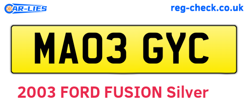 MA03GYC are the vehicle registration plates.