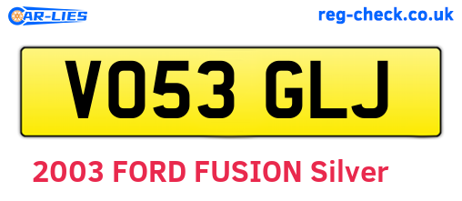 VO53GLJ are the vehicle registration plates.