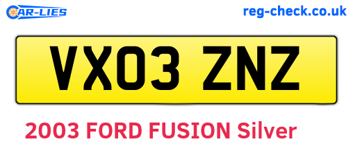 VX03ZNZ are the vehicle registration plates.