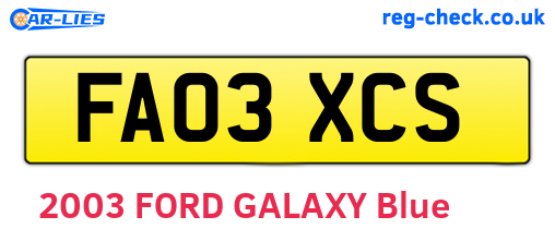 FA03XCS are the vehicle registration plates.