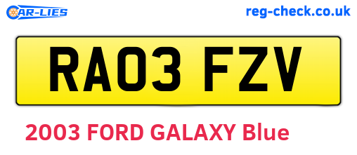 RA03FZV are the vehicle registration plates.