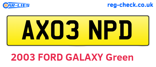 AX03NPD are the vehicle registration plates.