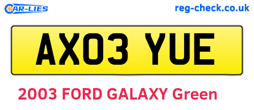 AX03YUE are the vehicle registration plates.